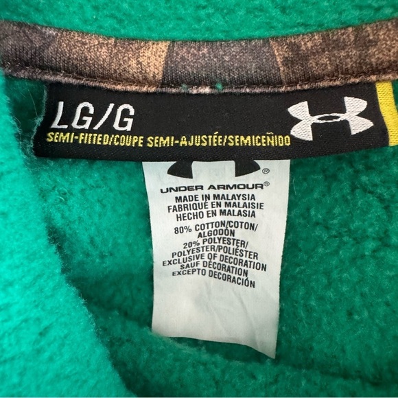 Under Armour Semi Fitted Green Hoodie w/ Pink Logo & White Stitch Pocket Size L - Picture 5 of 6